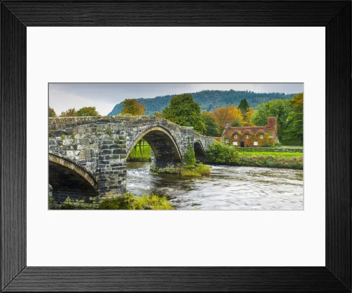Framed Print : Cottage & Bridge in Autumn, LLyanwrst, Conwy, Wales Framed Print : Cottage & Bridge in Autumn, LLyanwrst, Conwy, Wales