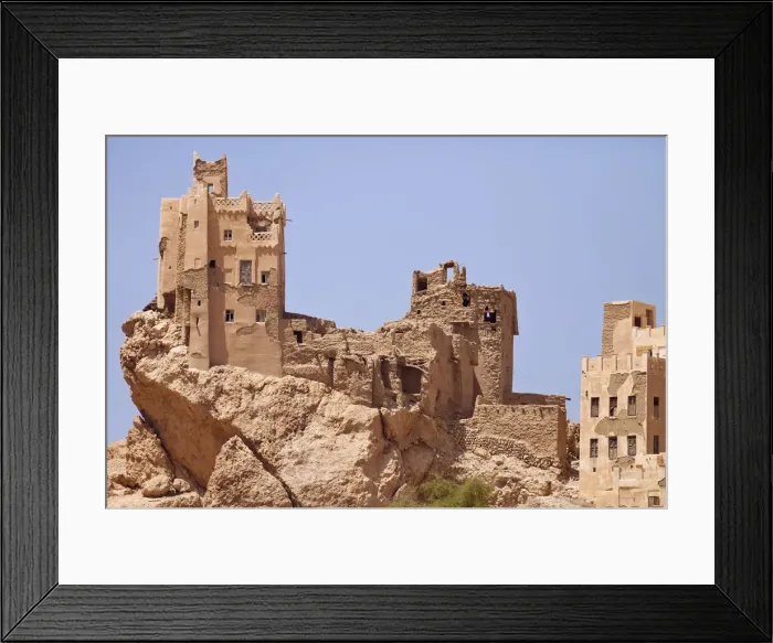 Framed Print : Yemen, Hadhramaut, Wadi Do an. Traditional buildings at the side of the Wadi Framed Print : Yemen, Hadhramaut, Wadi Do an. Traditional buildings at the side of the Wadi