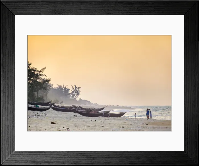 Framed Print : Traditional bamboo basket fishing boats on the beach at sunset, Thuan An Beach, Phu Framed Print : Traditional bamboo basket fishing boats on the beach at sunset, Thuan An Beach, Phu
