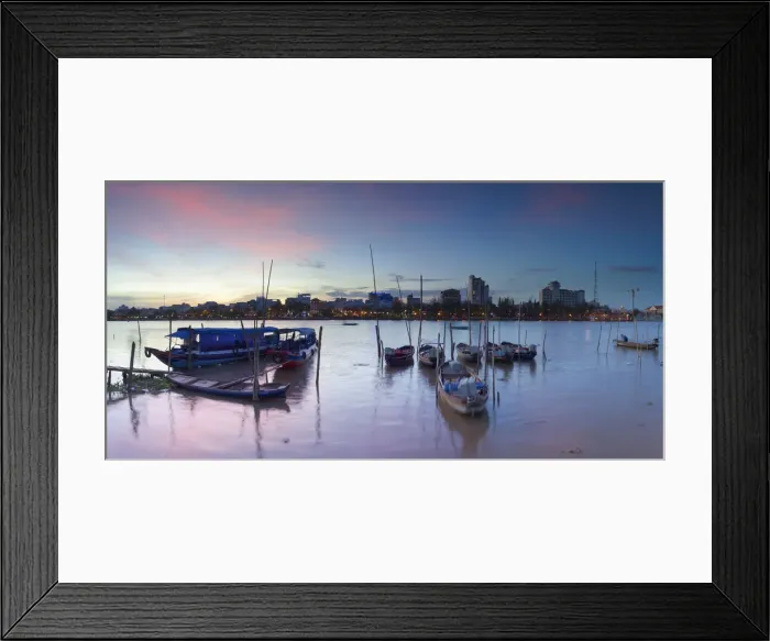 Framed Print : Boats on Can Tho River at sunset, Can Tho, Mekong Delta, Vietnam