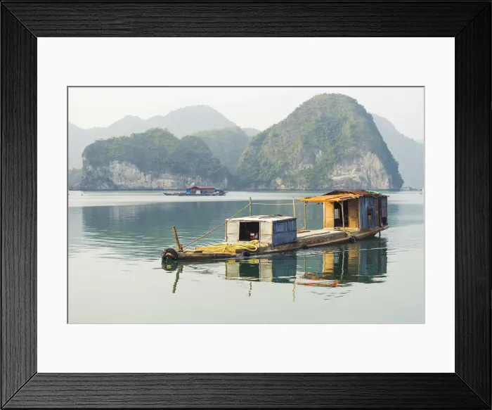 Framed Print : Lan ha bay, Halong arcipelago, Vietnam. Cargo floating boat Framed Print : Lan ha bay, Halong arcipelago, Vietnam. Cargo floating boat