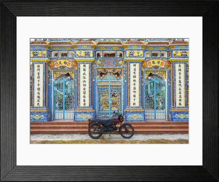 Framed Print : Motorbike parked in front of temple, Thuy Thanh village, Huong Thuy District, Thua