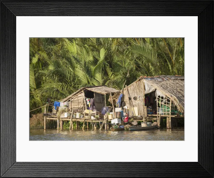Framed Print : Stilt house on Ben Tre River, Ben Tre, Mekong Delta, Vietnam Framed Print : Stilt house on Ben Tre River, Ben Tre, Mekong Delta, Vietnam