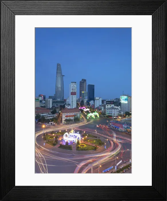 Framed Print : View of Bitexco Financial Tower and city skyline at dusk, Ho Chi Minh City, Vietnam