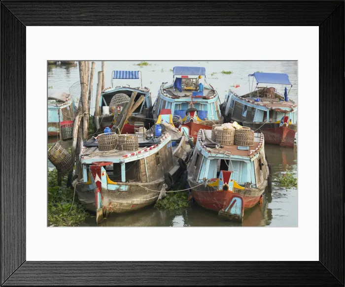 Framed Print : Boats moored on canal, Vinh Long, Mekong Delta, Vietnam Framed Print : Boats moored on canal, Vinh Long, Mekong Delta, Vietnam