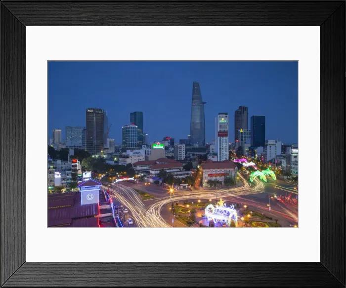 Framed Print : View of city skyline at dusk, Ho Chi Minh City, Vietnam Framed Print : View of city skyline at dusk, Ho Chi Minh City, Vietnam