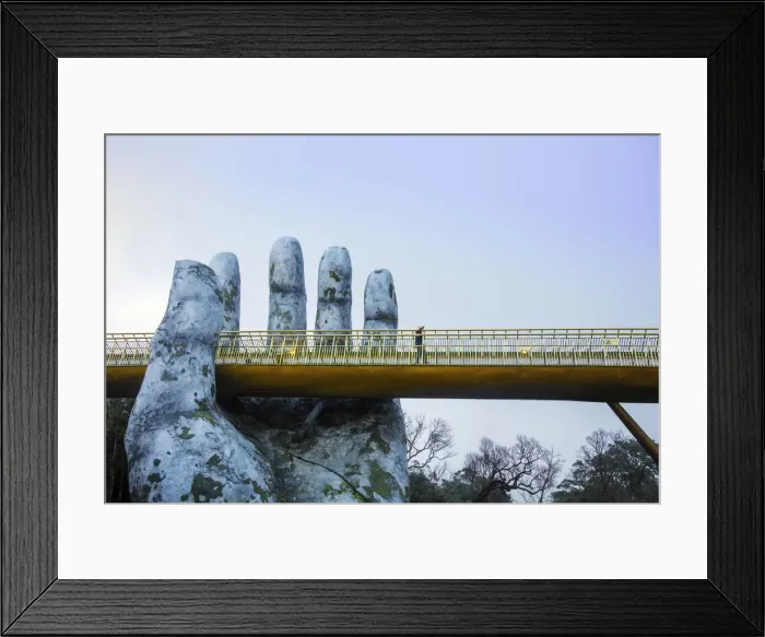 Framed Print : Asia, Southeast Asia, Vietnam, Danang, The Golden Bridge at the Ba Na resort, an old Framed Print : Asia, Southeast Asia, Vietnam, Danang, The Golden Bridge at the Ba Na resort, an old