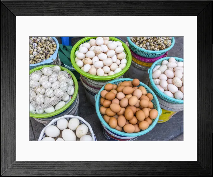 Framed Print : Eggs on sale in the food market in Hanoi Old Quarter, Vietnam