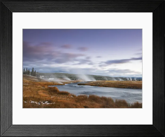Framed Print : Geysers on the Firehole river, Midway Geyser Basin, Yellowstone National Park, Wyoming