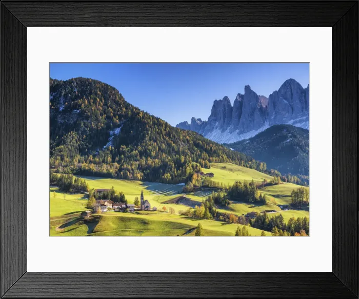 Framed Print : St. Magdalena in Autumn, Val di Funes, Dolomites, South Tyrol, Italy Framed Print : St. Magdalena in Autumn, Val di Funes, Dolomites, South Tyrol, Italy