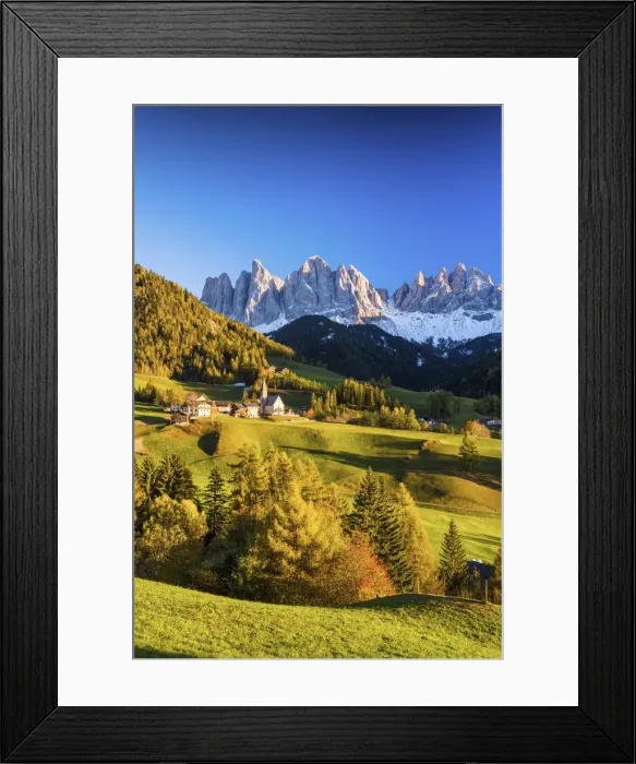 Framed Print : Val di Funes in Autumn, Dolomites, South Tyrol, Italy Framed Print : Val di Funes in Autumn, Dolomites, South Tyrol, Italy