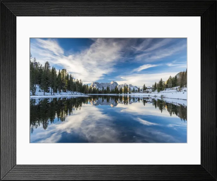 Framed Print : Clouds Reflecting in Lake Antorno, Dolomites, South Tyrol, Italy