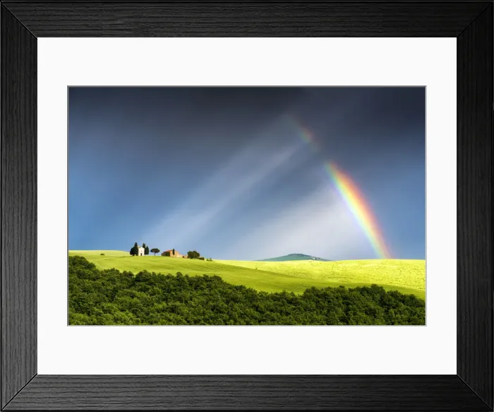 Framed Print : Fragmented Rainbow & Light Rays over Chapel Madonna di Vitaleta, Tuscany, Italy Framed Print : Fragmented Rainbow & Light Rays over Chapel Madonna di Vitaleta, Tuscany, Italy