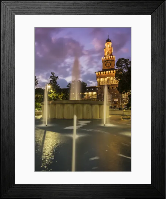 Framed Print : Twilight view of Sforza Castle or Castello Sforzesco and fountain, Milan, Lombardy, Italy