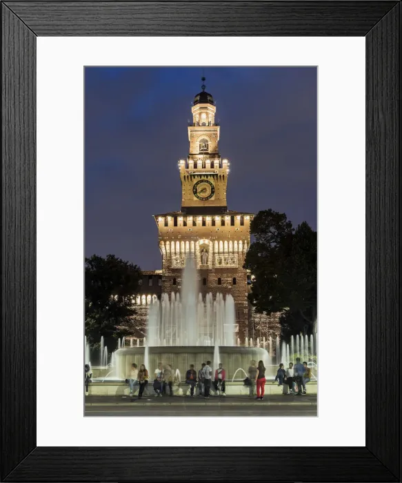 Framed Print : Night view of Sforza Castle or Castello Sforzesco, Milan, Lombardy, Italy