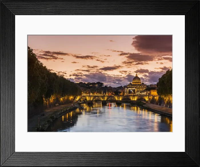 Framed Print : Sunset view of Tiber river with St. Peters Basilica in the background, Rome Framed Print : Sunset view of Tiber river with St. Peters Basilica in the background, Rome