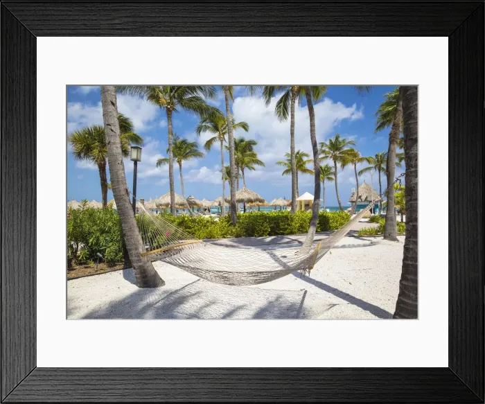 Framed Print : Caribbean, Netherland Antilles, Aruba, Hammock on Palm beach Framed Print : Caribbean, Netherland Antilles, Aruba, Hammock on Palm beach
