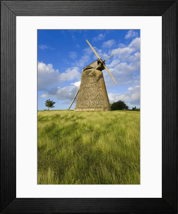 Framed Print : Caribbean, Antigua, Bettys Hope Historic Sugar Plantation, windmill