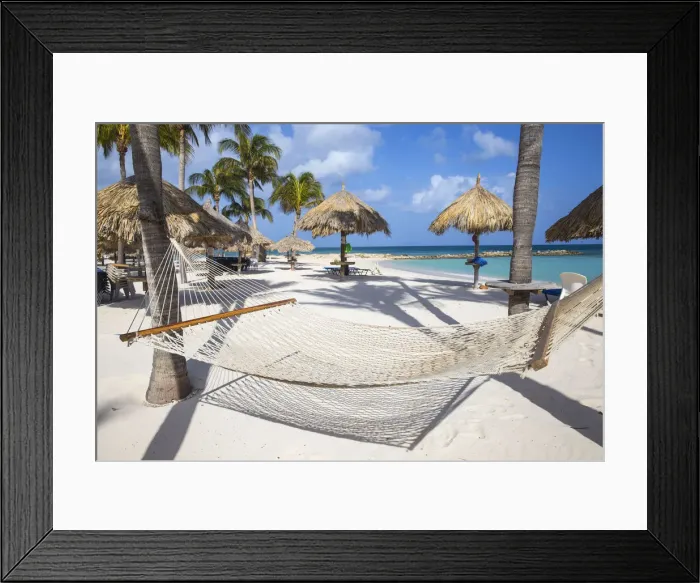 Framed Print : Caribbean, Netherland Antilles, Aruba, Hammock on Palm beach Framed Print : Caribbean, Netherland Antilles, Aruba, Hammock on Palm beach