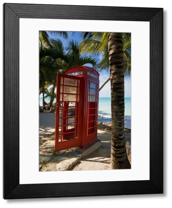 Framed Print : Caribbean, Antigua, Dickenson Bay, English red telephone box Framed Print : Caribbean, Antigua, Dickenson Bay, English red telephone box