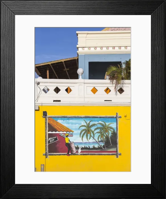 Framed Print : Caribbean, Netherland Antilles, Aruba, Oranjestad, Wall painting on side of Que Pasa Framed Print : Caribbean, Netherland Antilles, Aruba, Oranjestad, Wall painting on side of Que Pasa