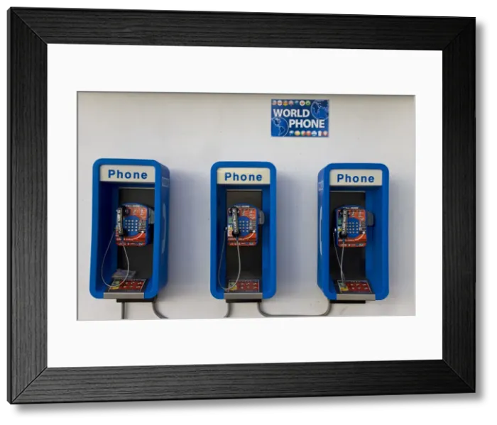 Framed Print : Caribbean, Antigua, St. Johns Town, World phone pay phones Framed Print : Caribbean, Antigua, St. Johns Town, World phone pay phones