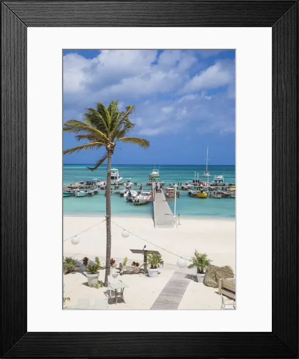 Framed Print : Caribbean, Netherland Antilles, Aruba, View of Palm beach and Fishermans pier Framed Print : Caribbean, Netherland Antilles, Aruba, View of Palm beach and Fishermans pier