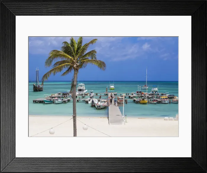 Framed Print : Caribbean, Netherland Antilles, Aruba, View of Palm beach and Fishermans pier Framed Print : Caribbean, Netherland Antilles, Aruba, View of Palm beach and Fishermans pier
