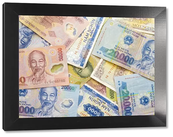 Vietnamese Dong currency, various denominations of paper banknotes, money
