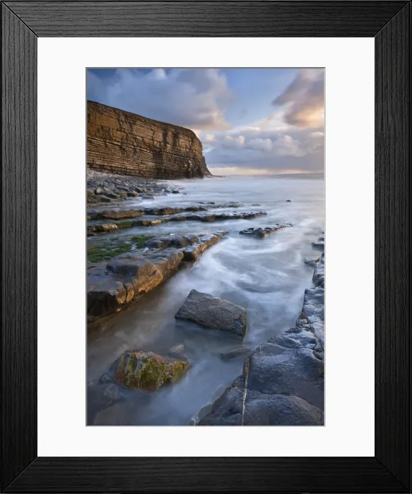 Framed Print : Rocky shore of Nash Point at sunset, Glamorgan Heritage Coast, Wales, UK. Winter Framed Print : Rocky shore of Nash Point at sunset, Glamorgan Heritage Coast, Wales, UK. Winter
