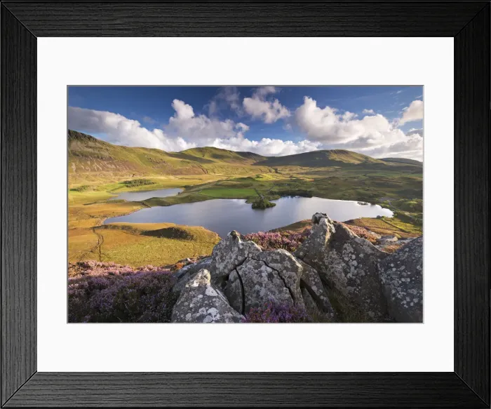 Framed Print : Sunlit mountains surrounding Cregennen Lakes, Snowdonia National Park, Wales, UK Framed Print : Sunlit mountains surrounding Cregennen Lakes, Snowdonia National Park, Wales, UK