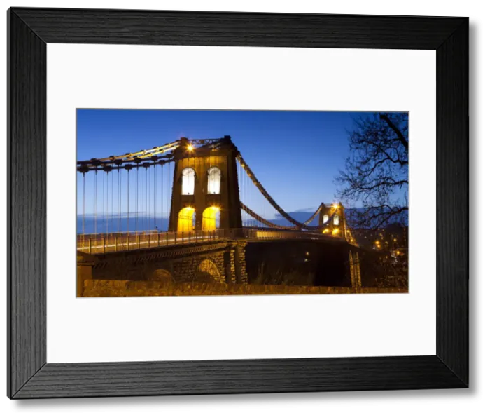 Framed Print : Evening illuminations on the Menai Suspension Bridge spanning the Menai Strait, Bangor Framed Print : Evening illuminations on the Menai Suspension Bridge spanning the Menai Strait, Bangor