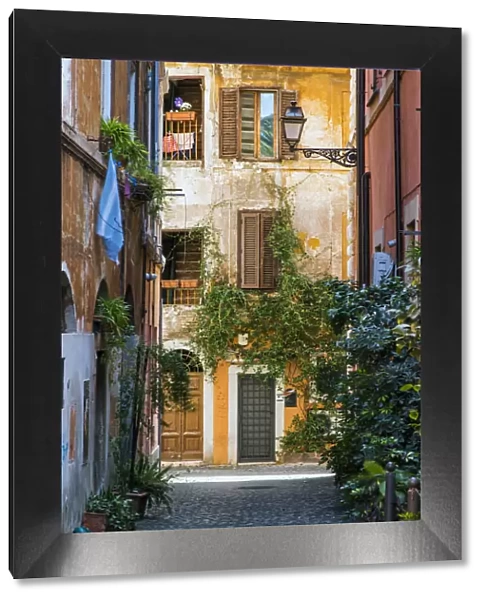 Picturesque view of a street in Trastevere district, Rome, Lazio, Italy