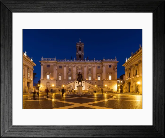 Framed Print : Night view of Piazza del Campidoglio with Palazzo Senatorio and the replica of Framed Print : Night view of Piazza del Campidoglio with Palazzo Senatorio and the replica of