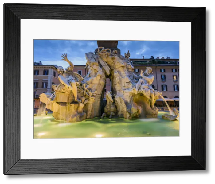 Framed Print : Fountain of the four Rivers, Piazza Navona, Rome, Lazio, Italy