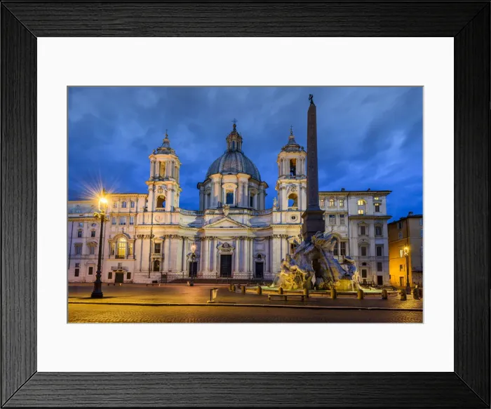 Framed Print : Night view of Piazza Navona with Church of Sant Agnese in Agone and Fountain Framed Print : Night view of Piazza Navona with Church of Sant Agnese in Agone and Fountain