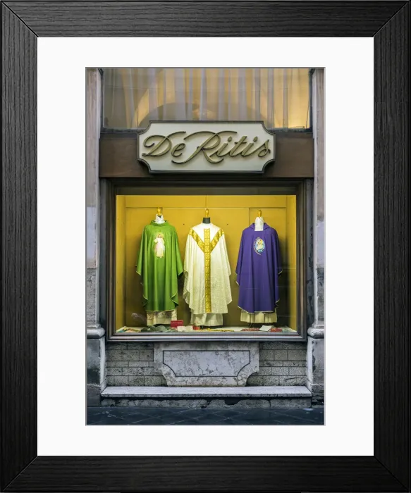 Framed Print : Window shop at De Ritis, an historical store specialised in ecclesiastical wares, Rome Framed Print : Window shop at De Ritis, an historical store specialised in ecclesiastical wares, Rome