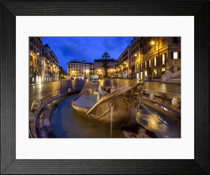 Framed Print : Night view of Fontana della Barcaccia at the foot of Spanish Steps, Rome, Lazio, Italy Framed Print : Night view of Fontana della Barcaccia at the foot of Spanish Steps, Rome, Lazio, Italy
