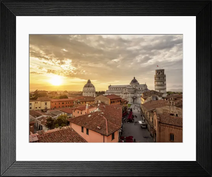 Framed Print : View over Via Santa Maria towards Cathedral and Leaning Tower at sunset, Pisa, Tuscany Framed Print : View over Via Santa Maria towards Cathedral and Leaning Tower at sunset, Pisa, Tuscany