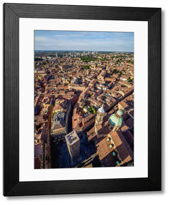 Framed Print : Santi Bartolomeo e Gaetano Church and Garisenda Tower, elevated view, Bologna