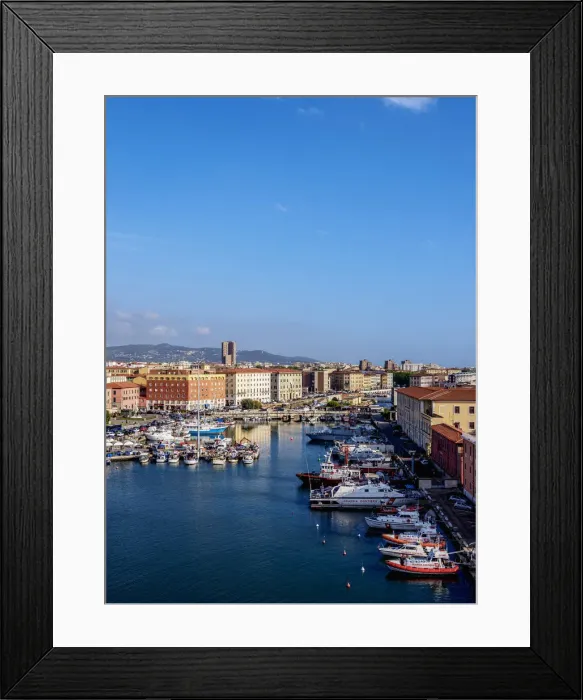 Framed Print : Darsena Vecchia, Old Dock, elevated view, Livorno, Tuscany, Italy