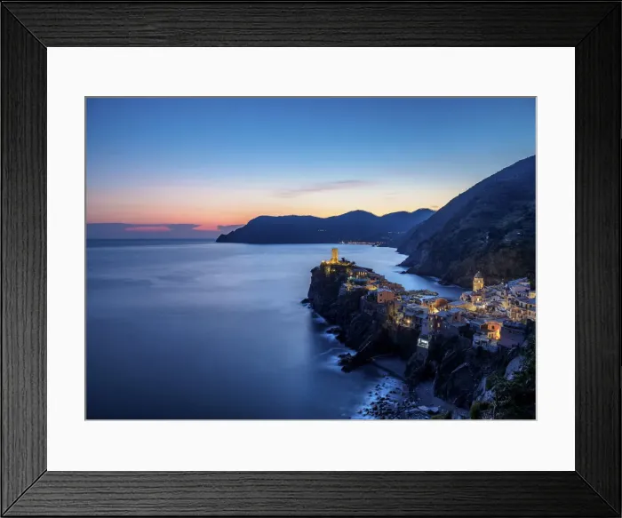 Framed Print : Vernazza at dusk, elevated view, Cinque Terre, UNESCO World Heritage Site, Liguria, Italy Framed Print : Vernazza at dusk, elevated view, Cinque Terre, UNESCO World Heritage Site, Liguria, Italy