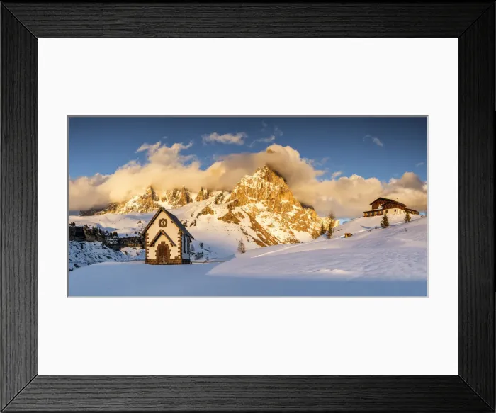 Framed Print : Chapel & Pala Group in Winter, Dolomites, Trentino, Italy