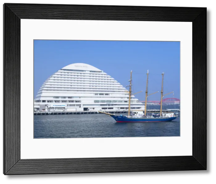 Framed Print : Oriental Hotel and ship in harbour, Kobe, Kansai, Japan