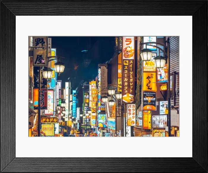 Framed Print : Shinjuku, Tokyo, Kanto region, Japan. Neon signs illuminated at night in Kabukicho