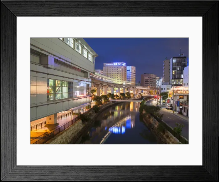 Framed Print : Asahibashi monorail station and downtown Naha at dusk, Okinawa, Japan Framed Print : Asahibashi monorail station and downtown Naha at dusk, Okinawa, Japan
