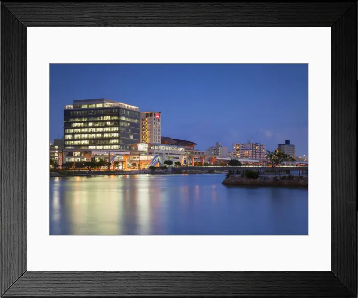 Framed Print : Tsubogawa monorail station and skyscraper at dusk, Naha, Okinawa, Japan Framed Print : Tsubogawa monorail station and skyscraper at dusk, Naha, Okinawa, Japan