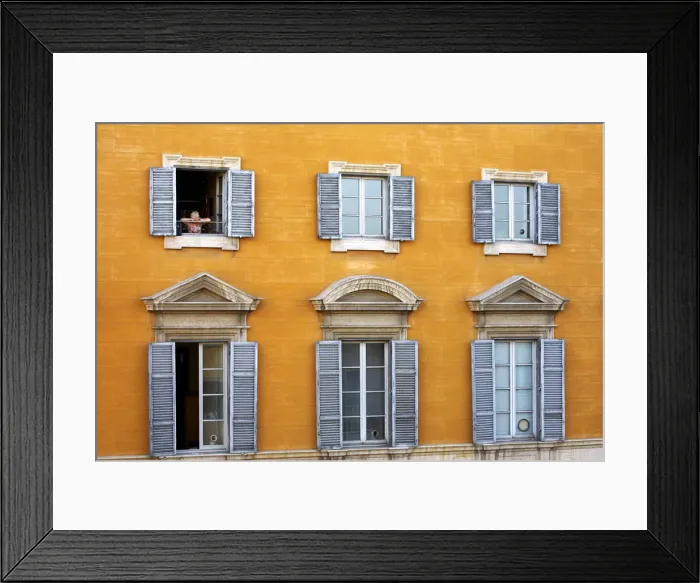 Framed Print : Old Woman looking out of Window, Rome, Italy