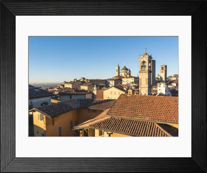Framed Print : Bergamo, Lombardy, Italy. Bell towers and roofs in Upper Town (Citta Alta) Framed Print : Bergamo, Lombardy, Italy. Bell towers and roofs in Upper Town (Citta Alta)