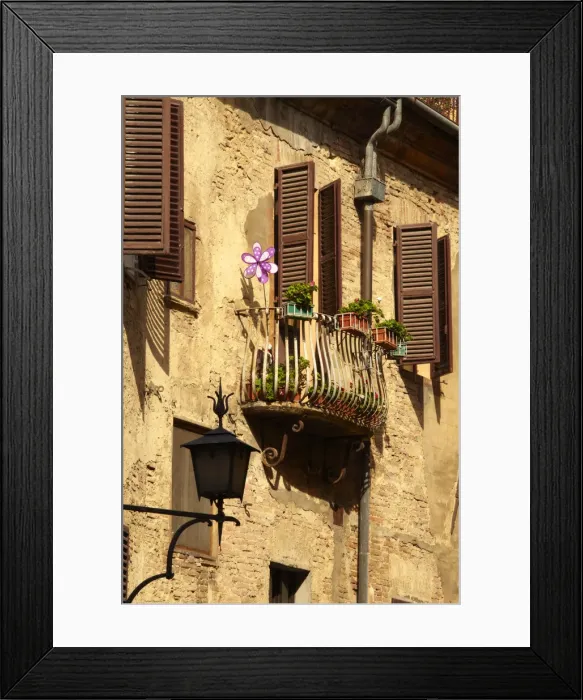 Framed Print : Balcony & Shutters, Montepulciano, Tuscany, Italy